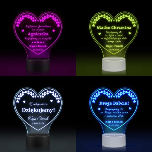 STATUETKA LED SERCE podziękowania dla chrzestnych ślub wesele