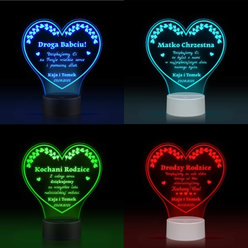STATUETKA LED SERCE podziękowania dla chrzestnych ślub wesele