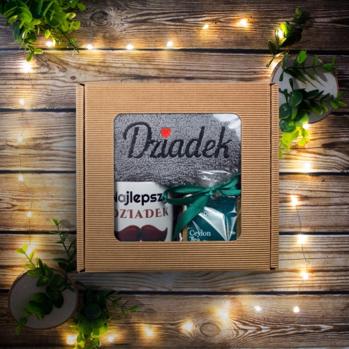 Herbata haftowany ręcznik kubek ZESTAW DLA DZIADKA PREZENT