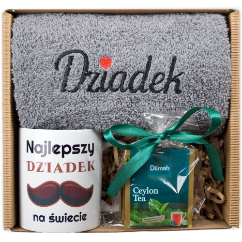 Herbata haftowany ręcznik kubek ZESTAW DLA DZIADKA PREZENT