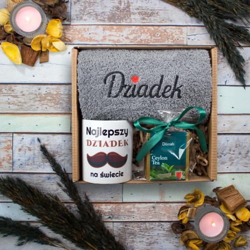 Herbata haftowany ręcznik kubek ZESTAW DLA DZIADKA PREZENT