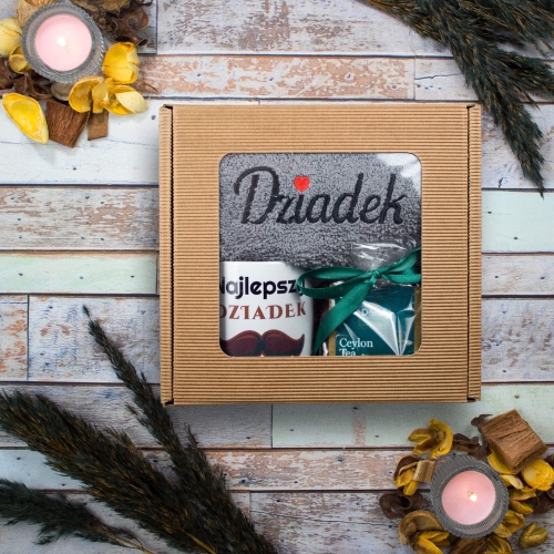 Herbata haftowany ręcznik kubek ZESTAW DLA DZIADKA PREZENT