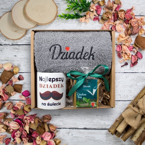 Herbata haftowany ręcznik kubek ZESTAW DLA DZIADKA PREZENT