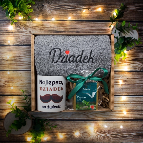 Herbata haftowany ręcznik kubek ZESTAW DLA DZIADKA PREZENT