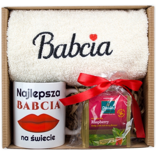 zestaw prezentowy na Dzień Babci KUBEK HERBATA I RĘCZNIK DLA BABCI 