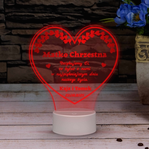 STATUETKA LED SERCE podziękowania dla chrzestnych ślub wesele