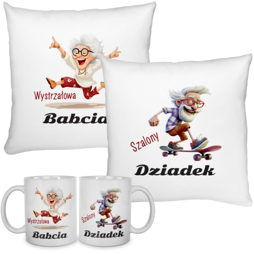 Zestaw kubek i poduszka na Dzień Babci i Dziadka upominek