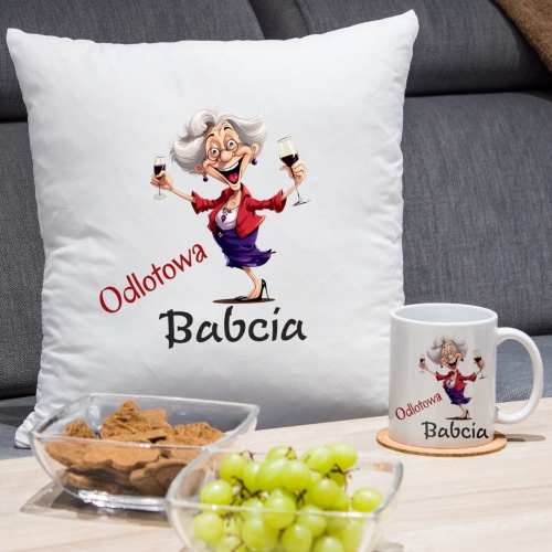 Kubek Dzien Babci i poduszka zestaw prezentowy 21 stycznia