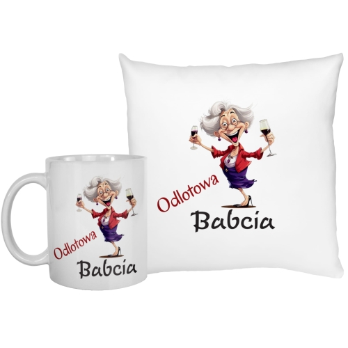 Kubek Dzien Babci i poduszka zestaw prezentowy 21 stycznia
