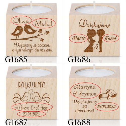 Świecznik PODZIĘKOWANIA DLA GOŚCI na ślub wesele grawer