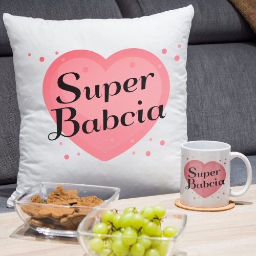 Poduszka na Dzień Babci z kubkiem SUPER BABCIA prezent 