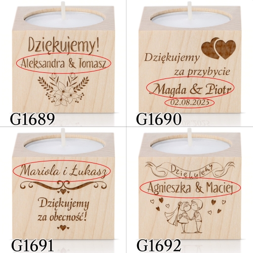 Świecznik PODZIĘKOWANIA DLA GOŚCI na ślub wesele grawer