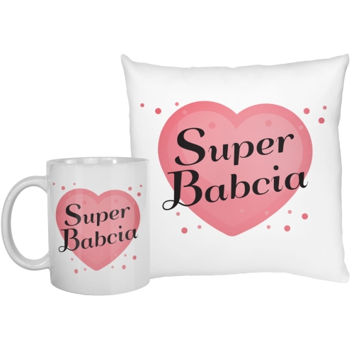 Poduszka na Dzień Babci z kubkiem SUPER BABCIA prezent 