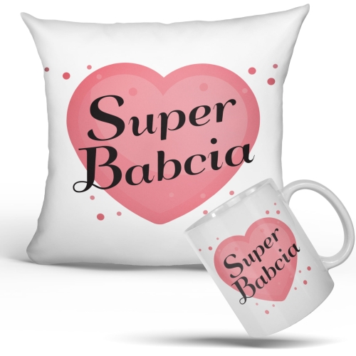 Poduszka na Dzień Babci z kubkiem SUPER BABCIA prezent 
