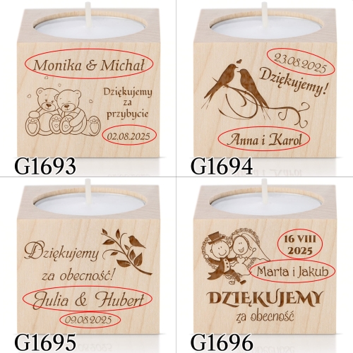 Świecznik PODZIĘKOWANIA DLA GOŚCI na ślub wesele grawer