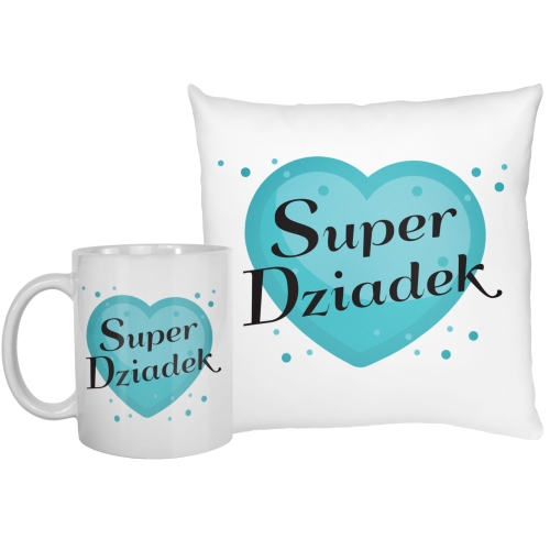 Poduszka na Dzień Dziadka z kubkiem SUPER DZIADEK prezent