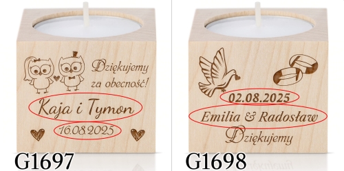 Świecznik PODZIĘKOWANIA DLA GOŚCI na ślub wesele grawer