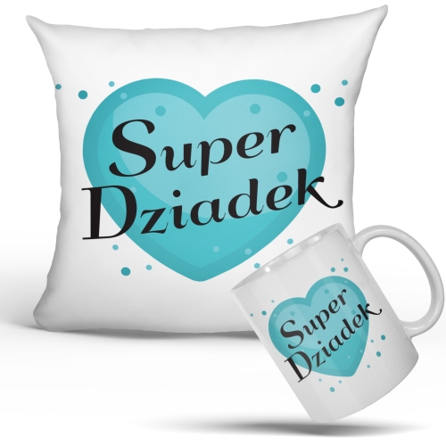 Poduszka na Dzień Dziadka z kubkiem SUPER DZIADEK prezent