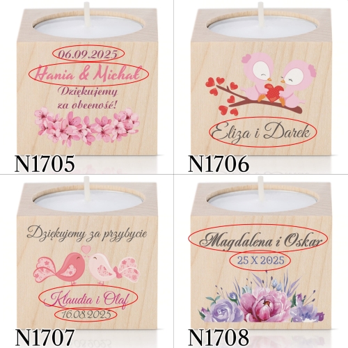 ŚWIECZNIK upominek dla gości ślub wesele nadruk