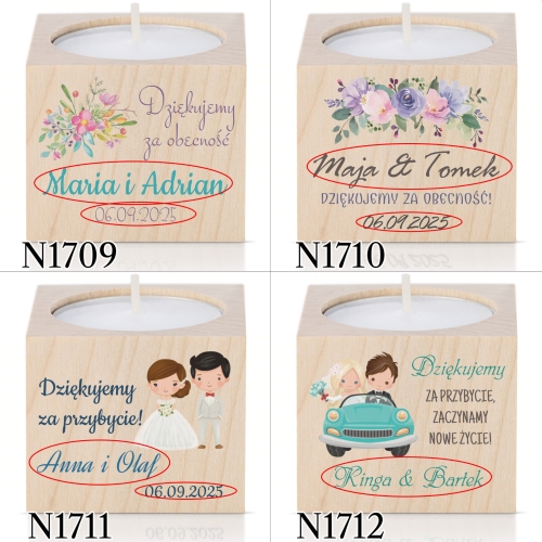 ŚWIECZNIK upominek dla gości ślub wesele nadruk