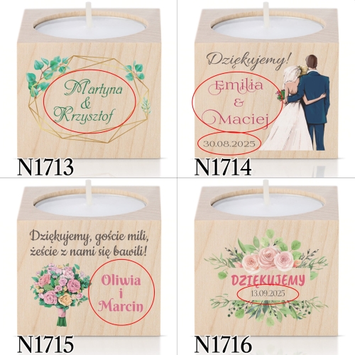 ŚWIECZNIK upominek dla gości ślub wesele nadruk