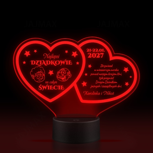 Statuetka LED dwa serca PREZENT DLA DZIADKÓW grawer