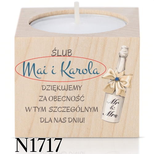 ŚWIECZNIK upominek dla gości ślub wesele nadruk