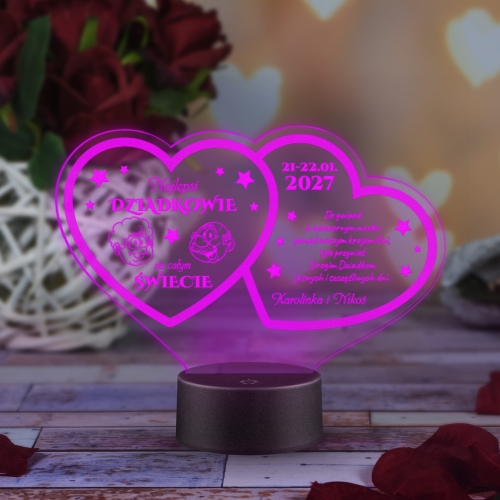 Statuetka LED dwa serca PREZENT DLA DZIADKÓW grawer