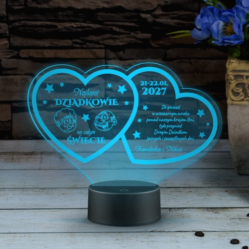 Statuetka LED dwa serca PREZENT DLA DZIADKÓW grawer