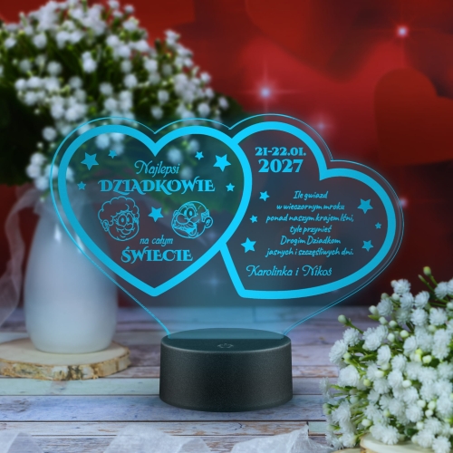 Statuetka LED dwa serca PREZENT DLA DZIADKÓW grawer