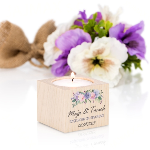 ŚWIECZNIK upominek dla gości ślub wesele nadruk