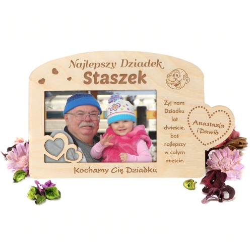 DREWNIANA RAMKA NA ZDJĘCIA najlepszy Dziadek prezent od wnuków imię