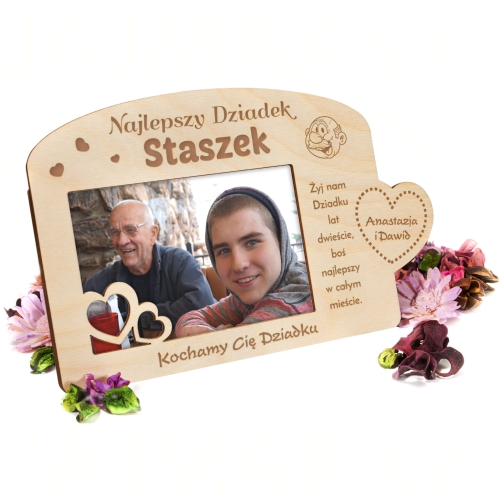 DREWNIANA RAMKA NA ZDJĘCIA najlepszy Dziadek prezent od wnuków imię
