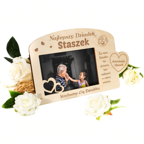 DREWNIANA RAMKA NA ZDJĘCIA najlepszy Dziadek prezent od wnuków imię