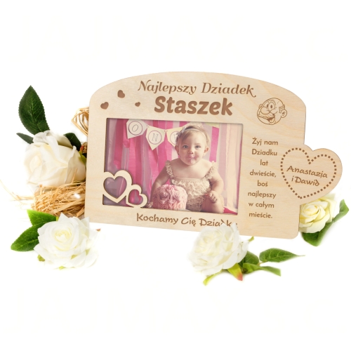 DREWNIANA RAMKA NA ZDJĘCIA najlepszy Dziadek prezent od wnuków imię
