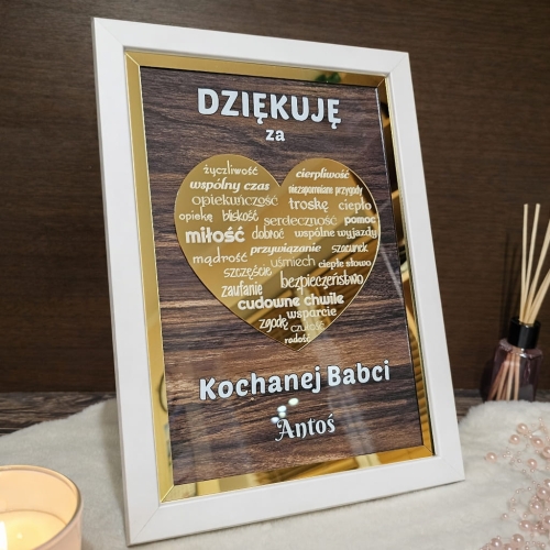 PLAKAT ZŁOTE SERCE OBRAZ 3D prezent dla dziadków babci dziadka