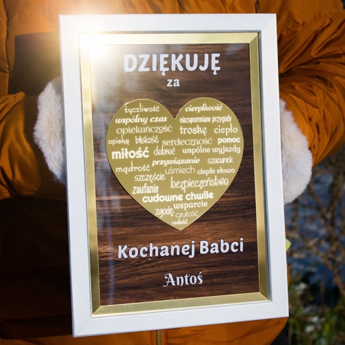PLAKAT ZŁOTE SERCE OBRAZ 3D prezent dla dziadków babci dziadka