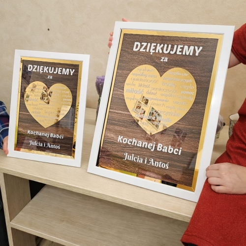 PLAKAT ZŁOTE SERCE OBRAZ 3D prezent dla dziadków babci dziadka