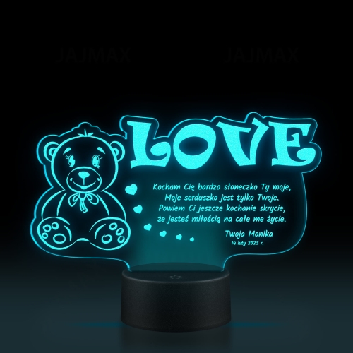 ROMANTYCZNA LAMPKA NOCNA prezent na Walentynki MIŚ LOVE grawer