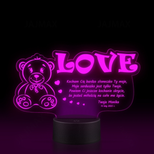 ROMANTYCZNA LAMPKA NOCNA prezent na Walentynki MIŚ LOVE grawer