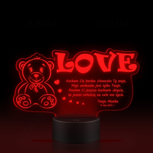 ROMANTYCZNA LAMPKA NOCNA prezent na Walentynki MIŚ LOVE grawer