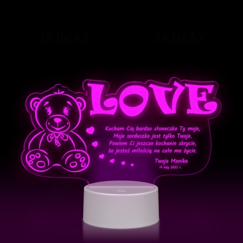 ROMANTYCZNA LAMPKA NOCNA prezent na Walentynki MIŚ LOVE grawer