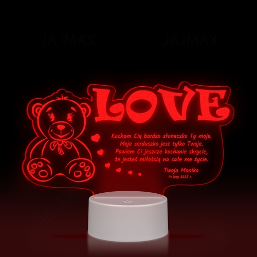 ROMANTYCZNA LAMPKA NOCNA prezent na Walentynki MIŚ LOVE grawer
