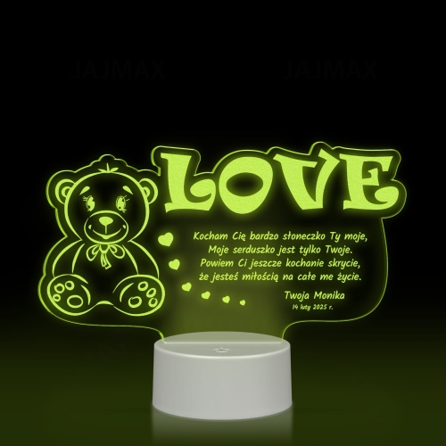 ROMANTYCZNA LAMPKA NOCNA prezent na Walentynki MIŚ LOVE grawer