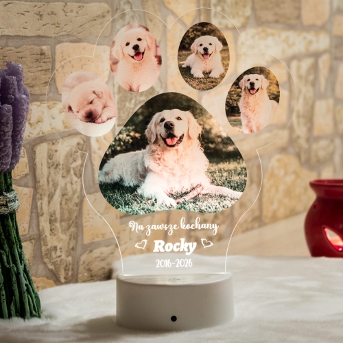 Lampka LED z łapką zwierzaka pamiątka po ukochanym psie lub kocie