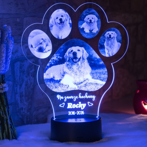 Lampka LED z łapką zwierzaka pamiątka po ukochanym psie lub kocie