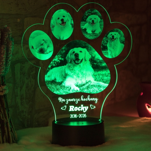 Lampka LED z łapką zwierzaka pamiątka po ukochanym psie lub kocie