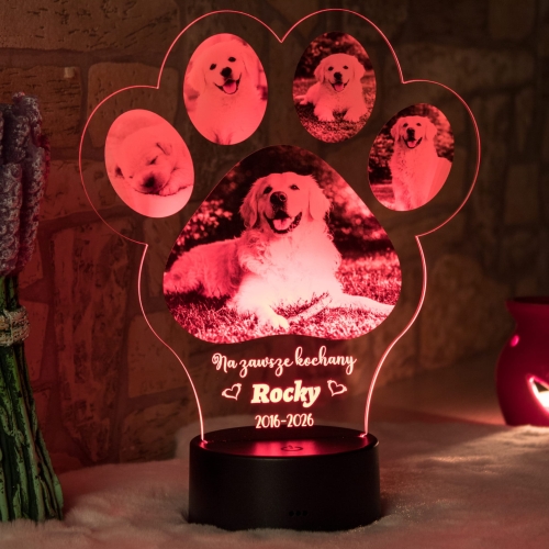 Lampka LED z łapką zwierzaka pamiątka po ukochanym psie lub kocie
