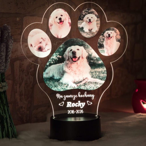 Lampka LED z łapką zwierzaka pamiątka po ukochanym psie lub kocie