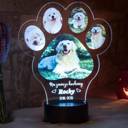 Lampka LED z łapką zwierzaka pamiątka po ukochanym psie lub kocie